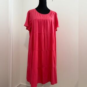 Staccato Tiered Midi Dress in Coral